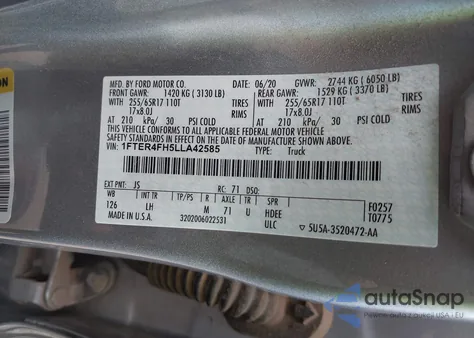 2020 Ford Ranger Xlt z USA, uszkodzony, nr VIN 1FTER4FH5LLA42585